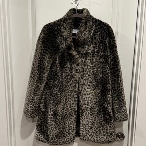 Like New Small Calvin Klein Faux Fur Coat In Charcoal Leopard